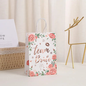 6Pcs Floral Bronzing Team Bride Kraft Paper Gift Packaging Bag Bride To Be Treat Bag Bachelorette Wedding Hen Party Decoration